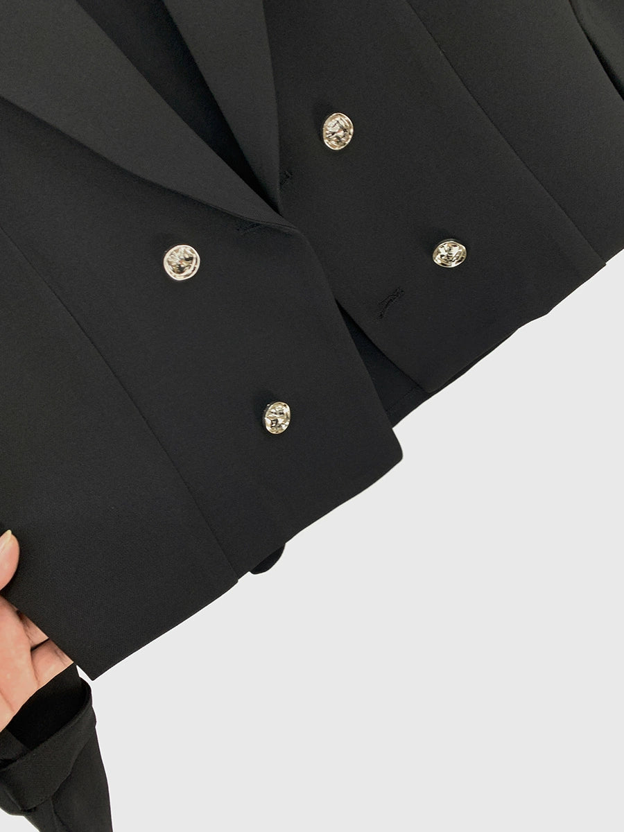 Metal Rivet Double-Breasted Short Suit Jacket