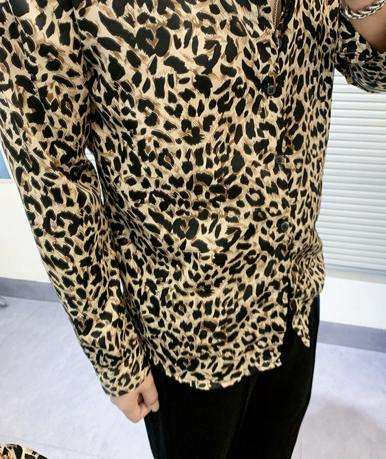 Leopard Print Chiffon Long Sleeve Shirt