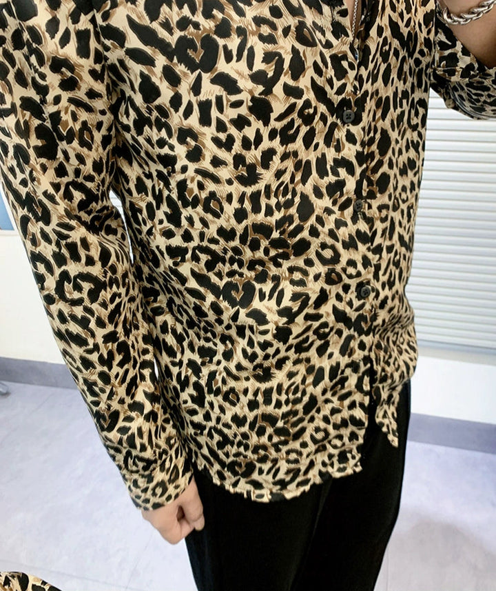 Leopard Print Chiffon Long Sleeve Shirt