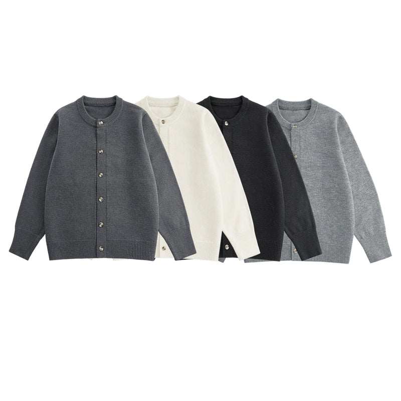 Strik Knap-Op Rund Hals Cardigan Sweater