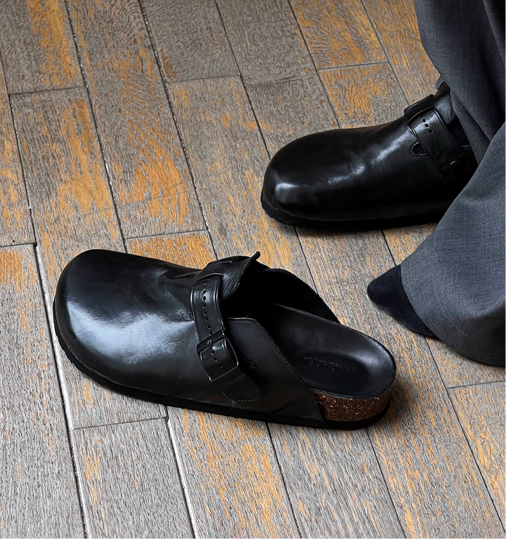 Washed Leather Closed-Toe Mule Clogs