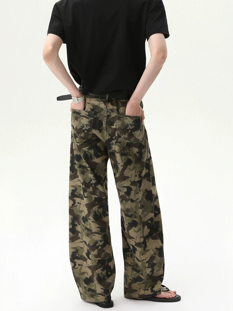 Pantalons droits amples camouflage rétro