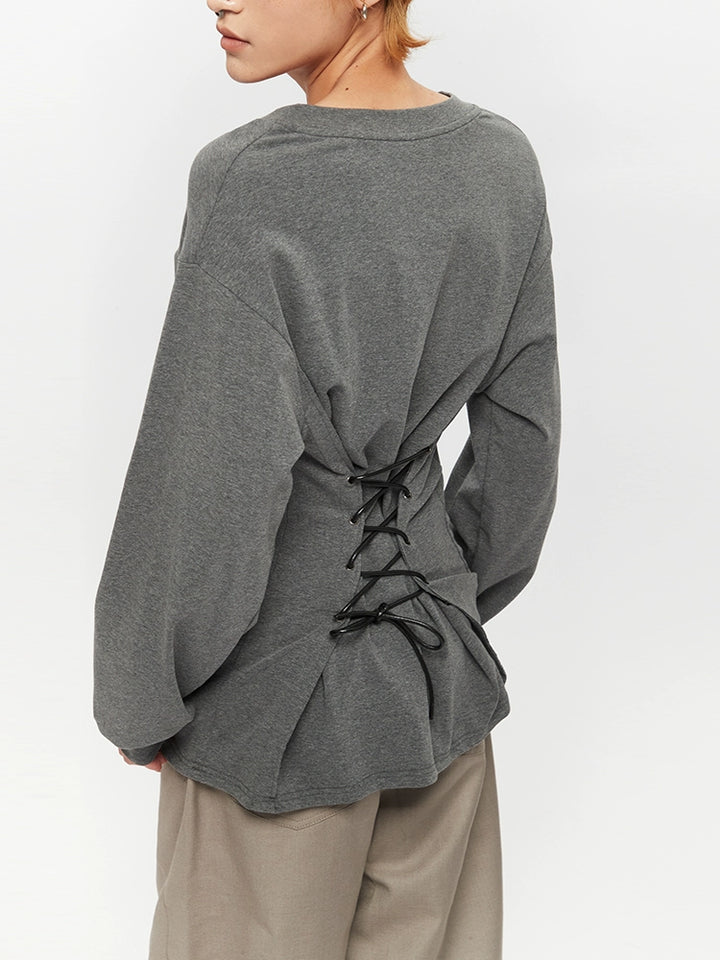 V-Neck Lace-Up Bottoming Top