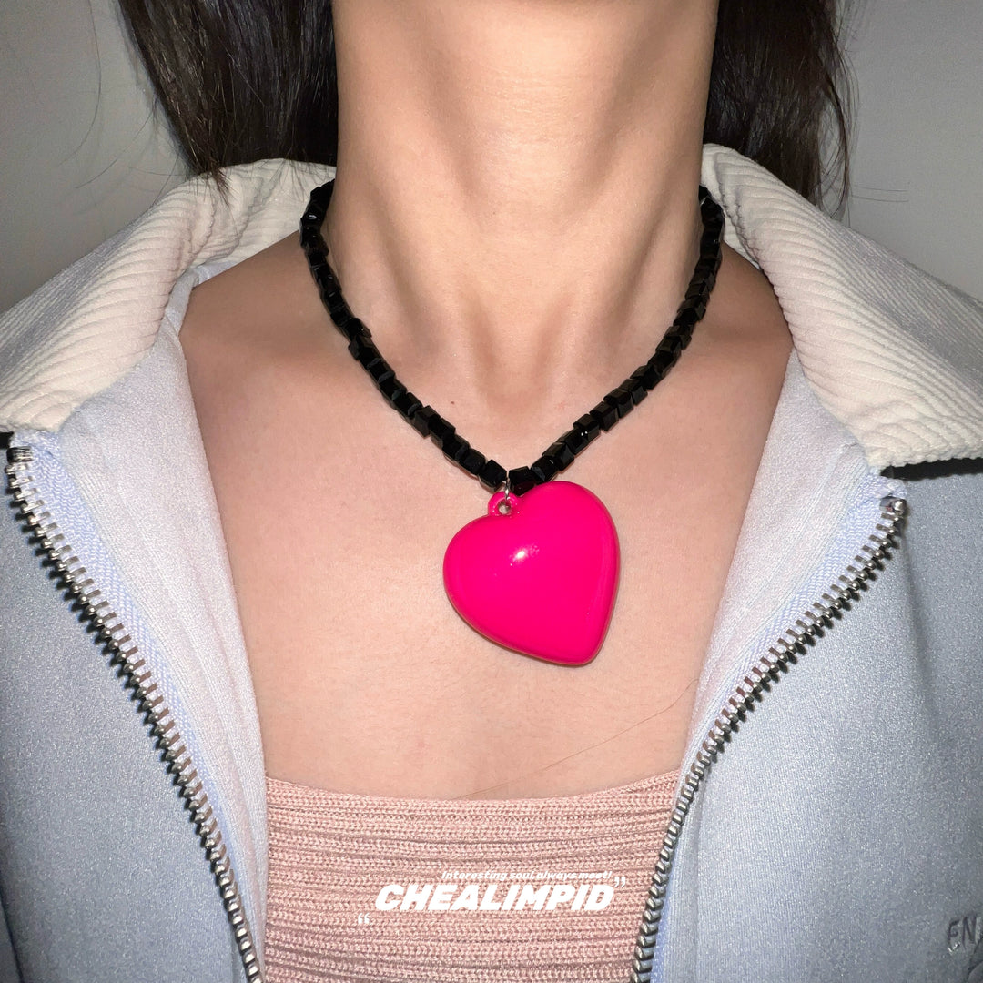 Beaded Acrylic Heart Pendant Necklace