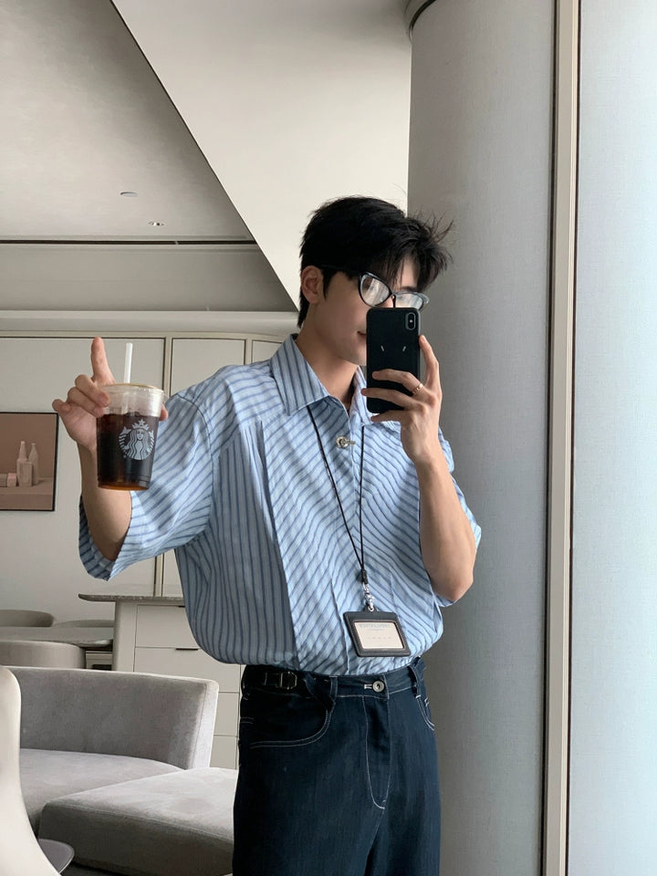 Striped Short Sleeve Casual Shirt