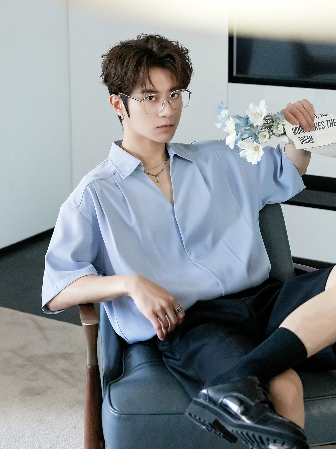 V-Neck Relaxed Fit Short Sleeve Shirt