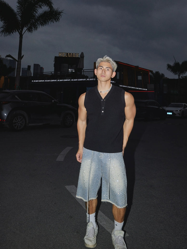 Retro Knitted Sleeveless Button Vest Top