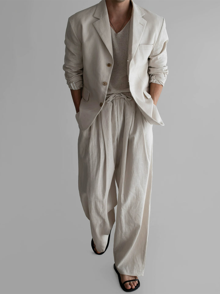 Ramie Suit Jacket and Wide-Leg Pants