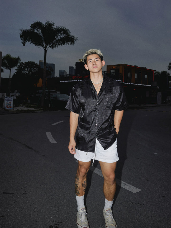 Snakeskin Jacquard Short Sleeve Casual Shirt
