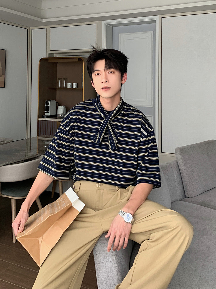 Striped Short Sleeve Casual Pullover