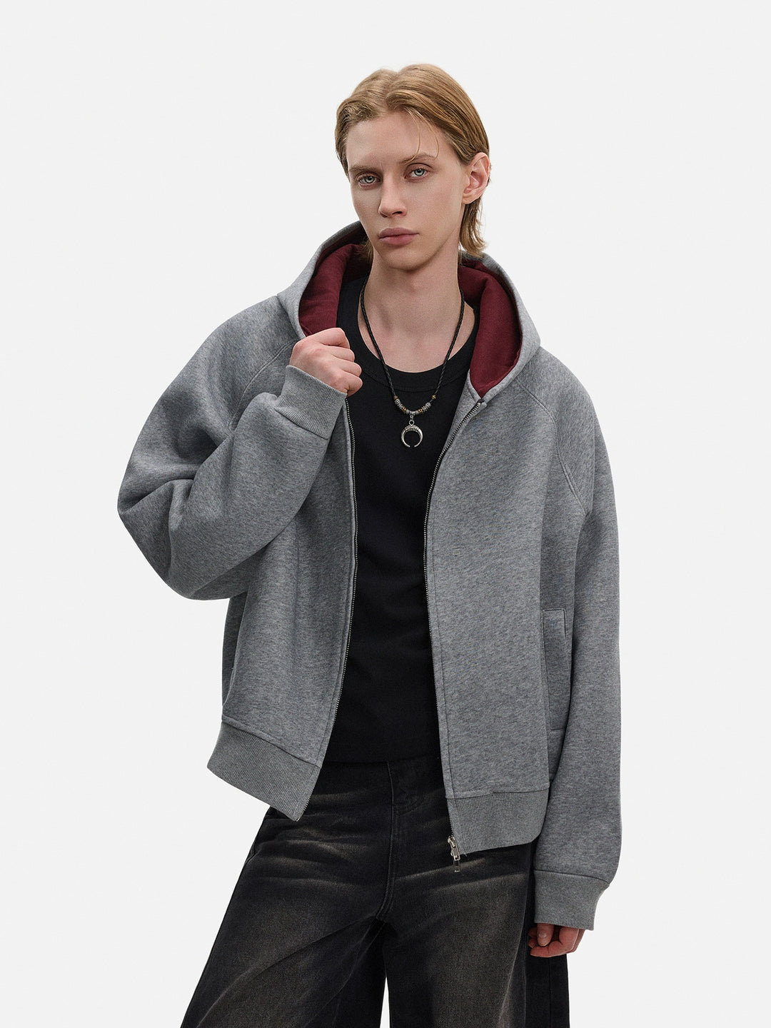 Tung bomulds zip-up hættetrøje