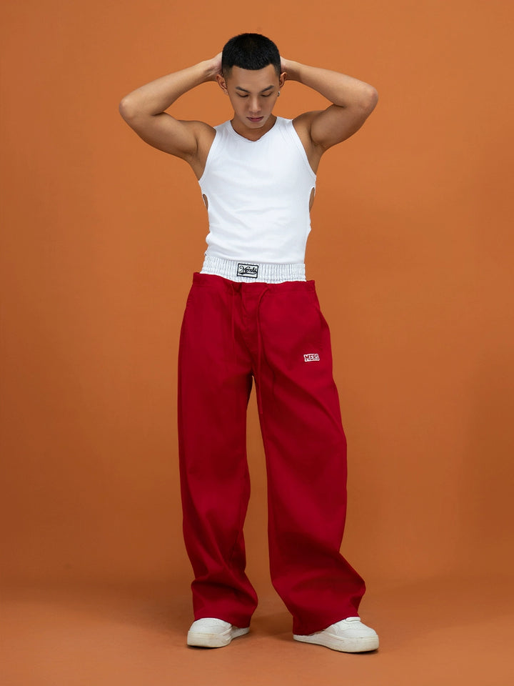 Double Layer Elastic Waist Wide-Leg Pants