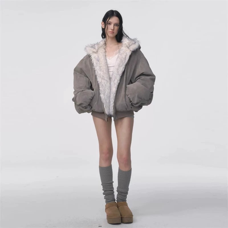 Velvet Fur Hooded Double-Sided Coat