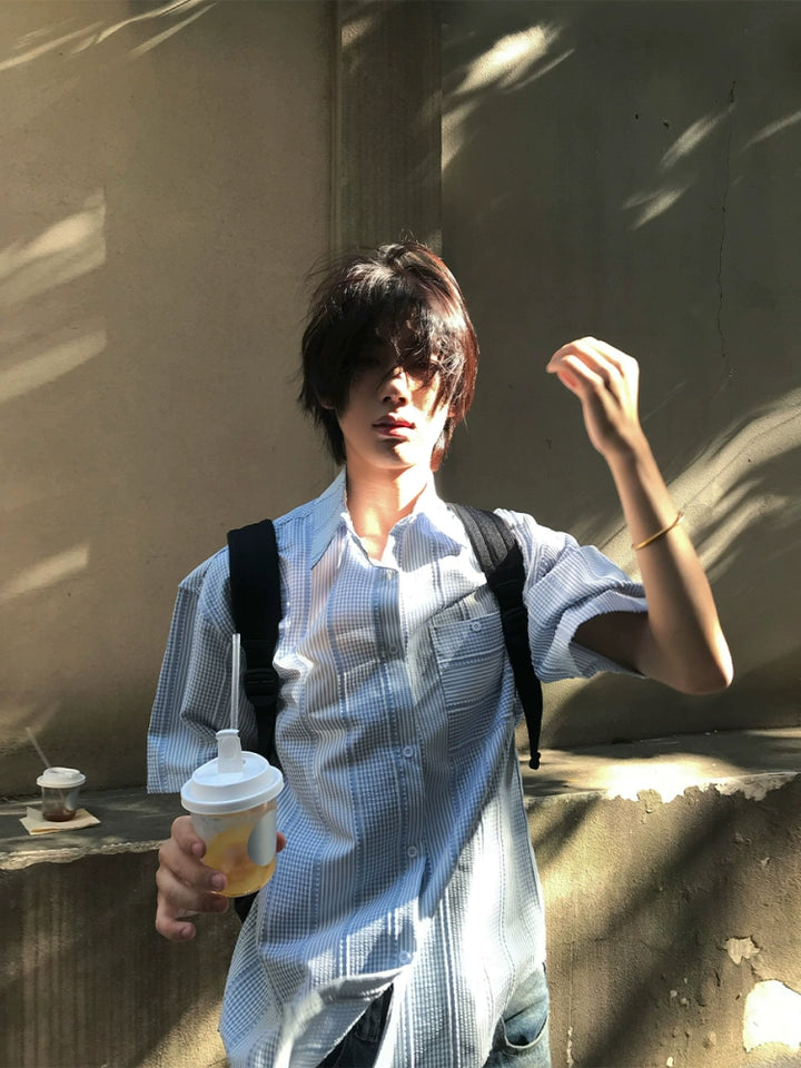 Plaid Short Sleeve Loose Fit Shirt