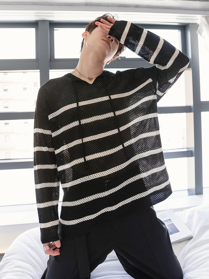 Mesh Striped Knit Pullover