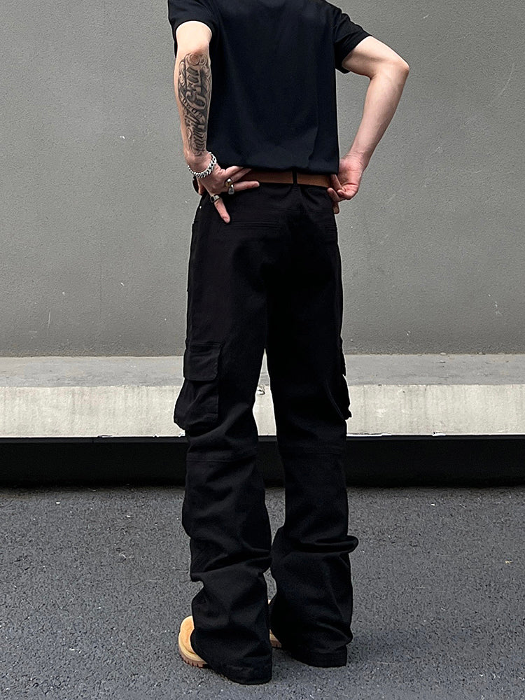 Multi-Pocket Flared Cargo Pants