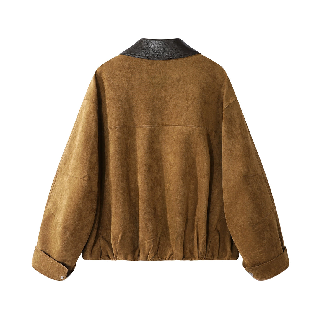 Leather Collar Suede Lapel Jacket