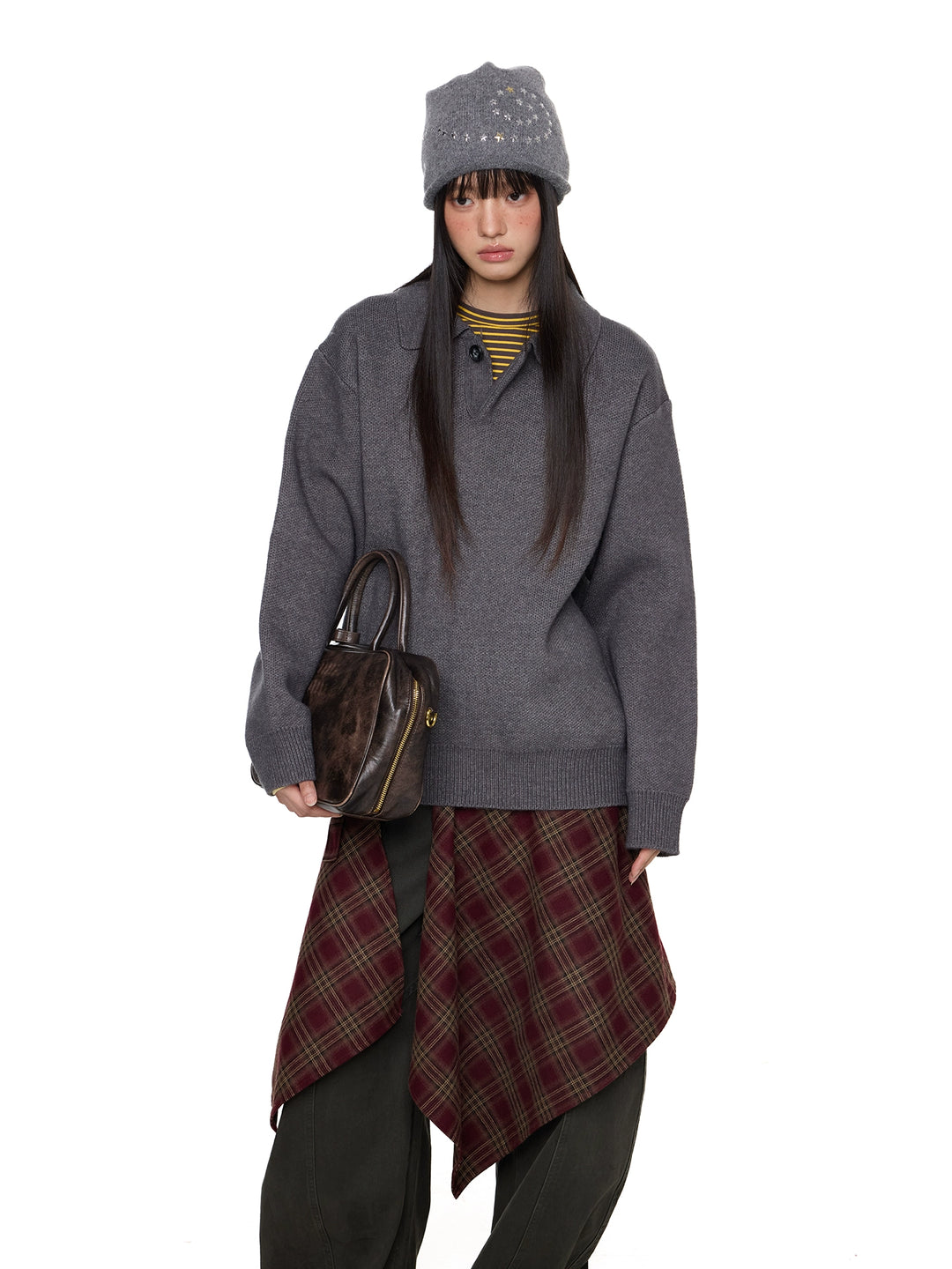 Polo Kraag Gebreide Sweater Jas