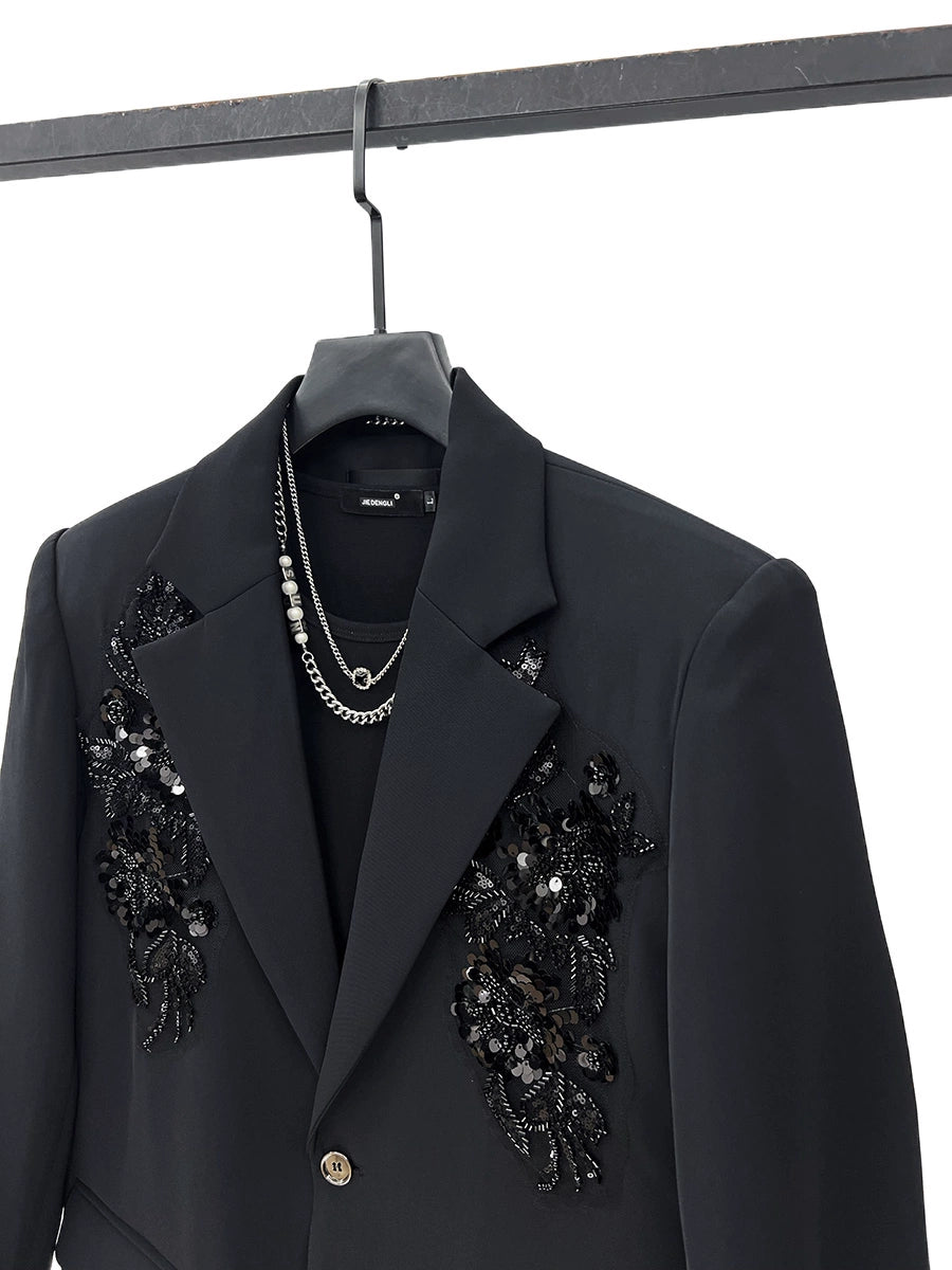 Sequin Embroidery Loose Shoulder Pad Suit