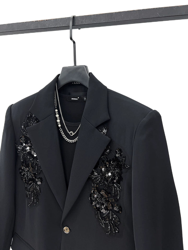 Sequin Embroidery Loose Shoulder Pad Suit