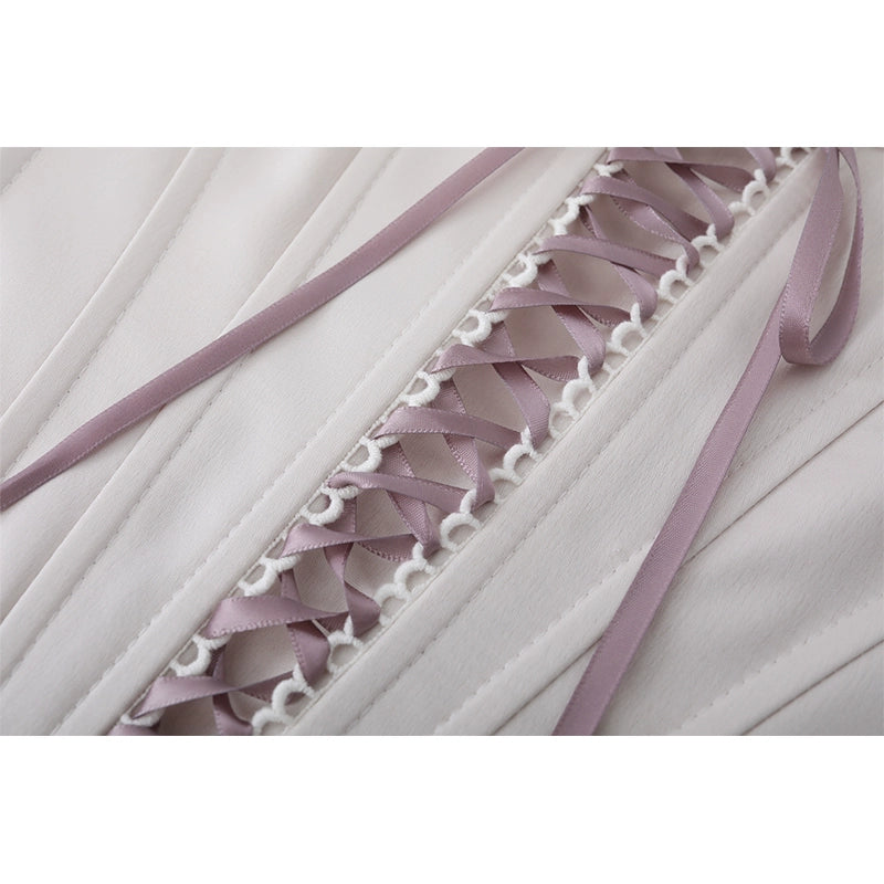 Satin-Spitzen-Schleifen-Fischgräten-Corsage-Oberteil