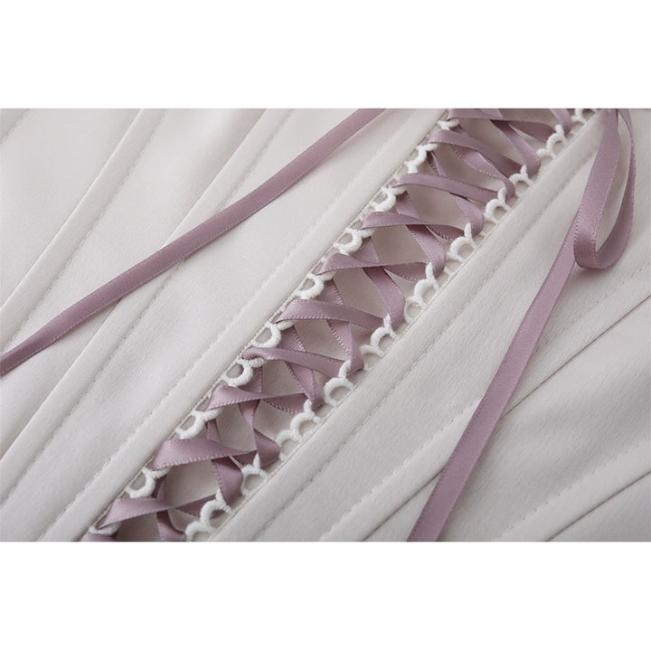 Satin-Spitzen-Schleifen-Fischgräten-Corsage-Oberteil