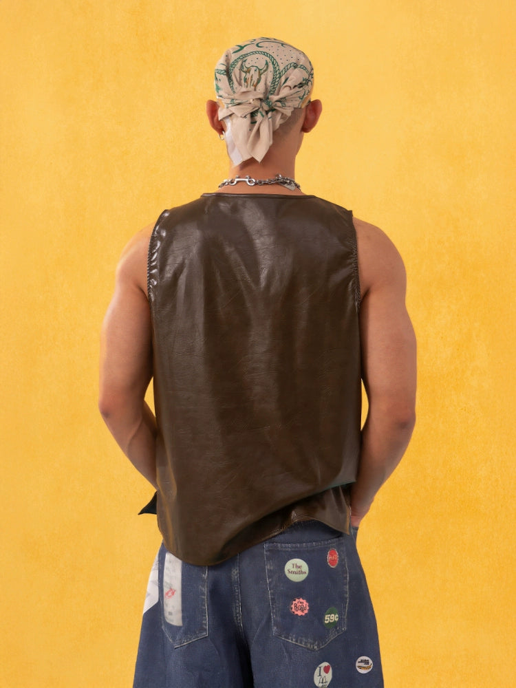 Imitation Leather Retro Loose Casual Vest