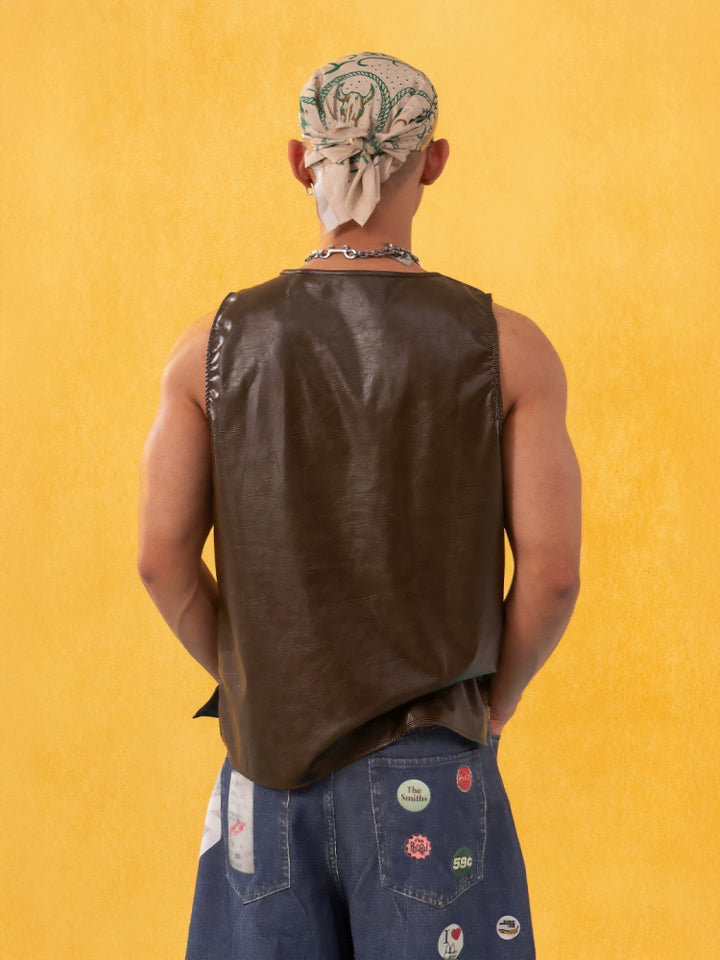 Imitation Leather Retro Loose Casual Vest