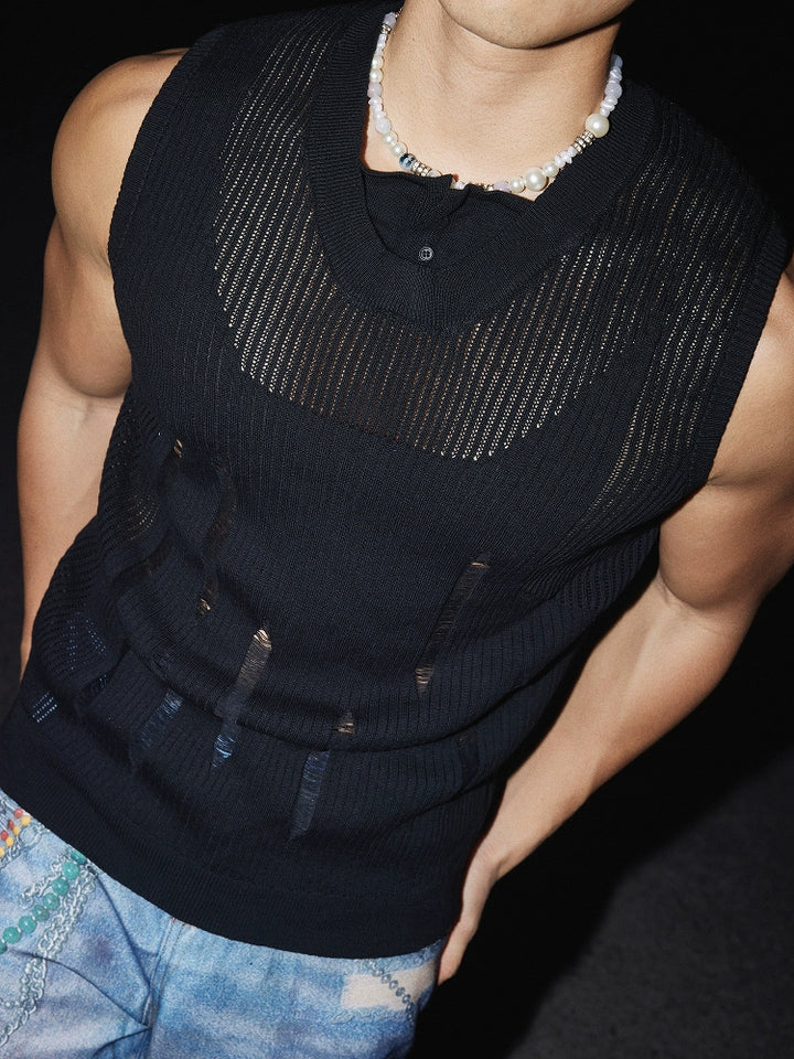 Retro Knit Hollow Out Loose Vest