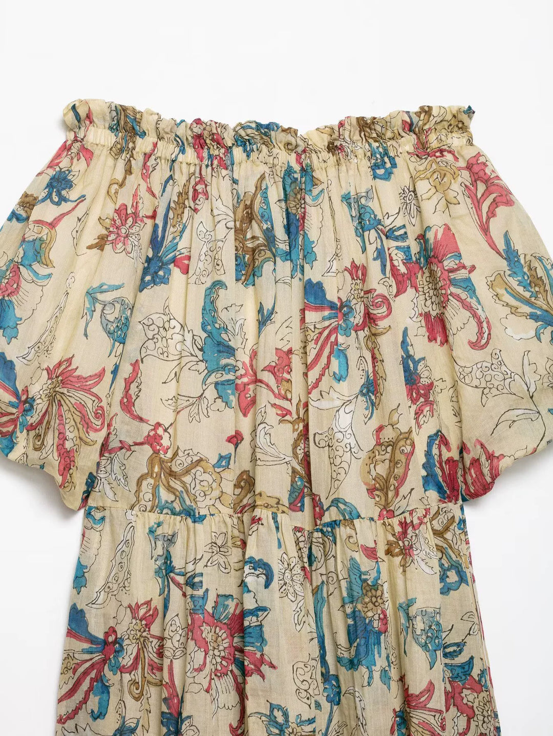 فستان صيفي فضفاض مزخرف بطبعة زهور بدون أكتاف