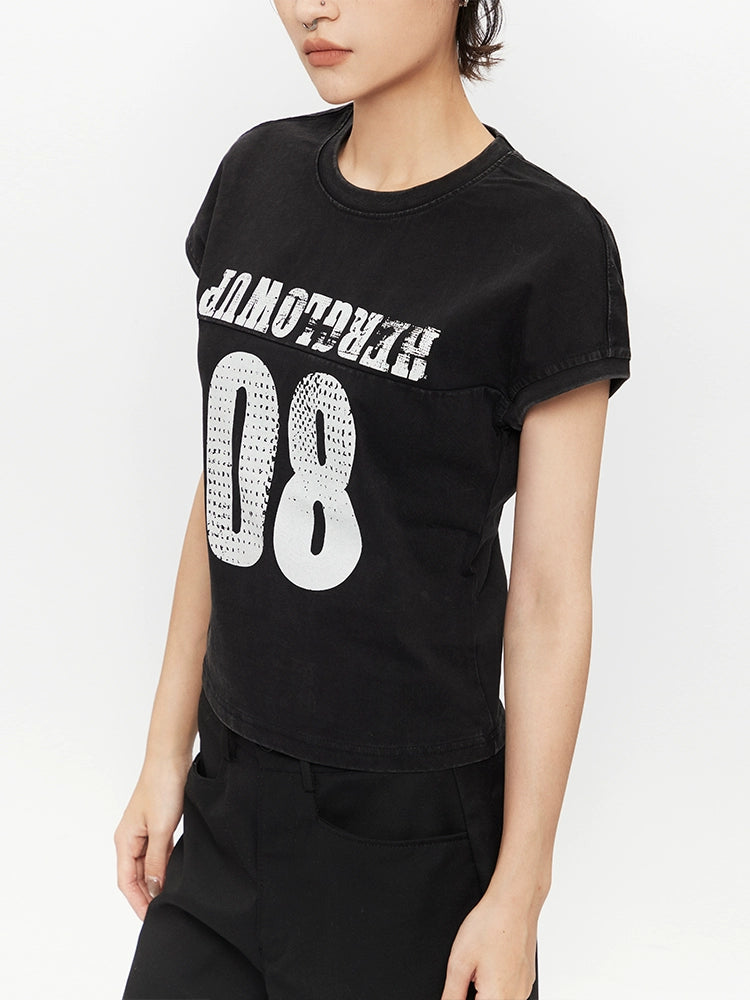 Retro Letter Distressed Short Sleeve T-shirt