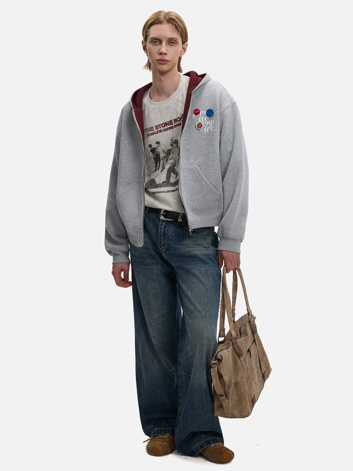 Retro dobbelt lynlås hætte sweatshirt cardigan