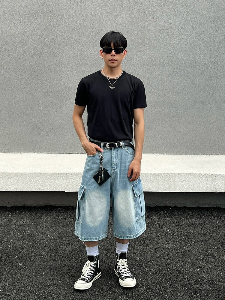Loose Denim Cargo Shorts