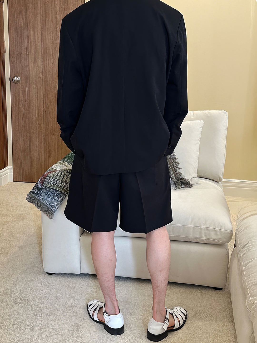 Casual Black Blazer & Shorts