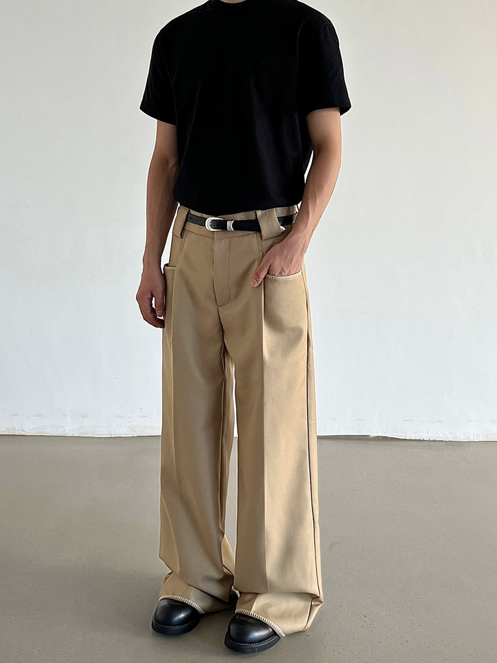 Stitch Detail Straight Drape Casual Pants