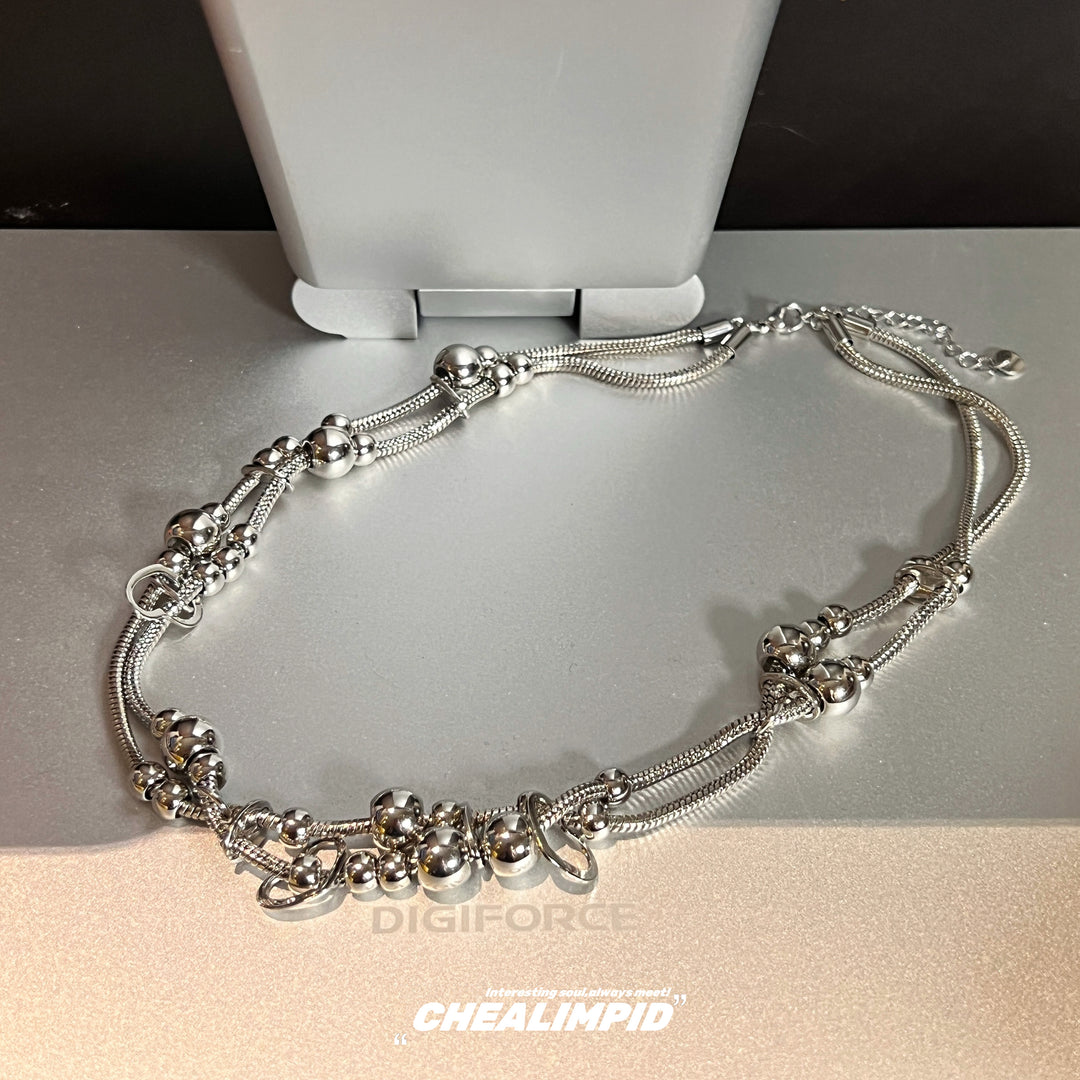 Double-Layered Bead Clavicle Necklace