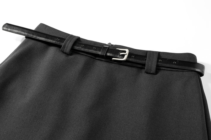 A-Line High Waist Belted Skirt
