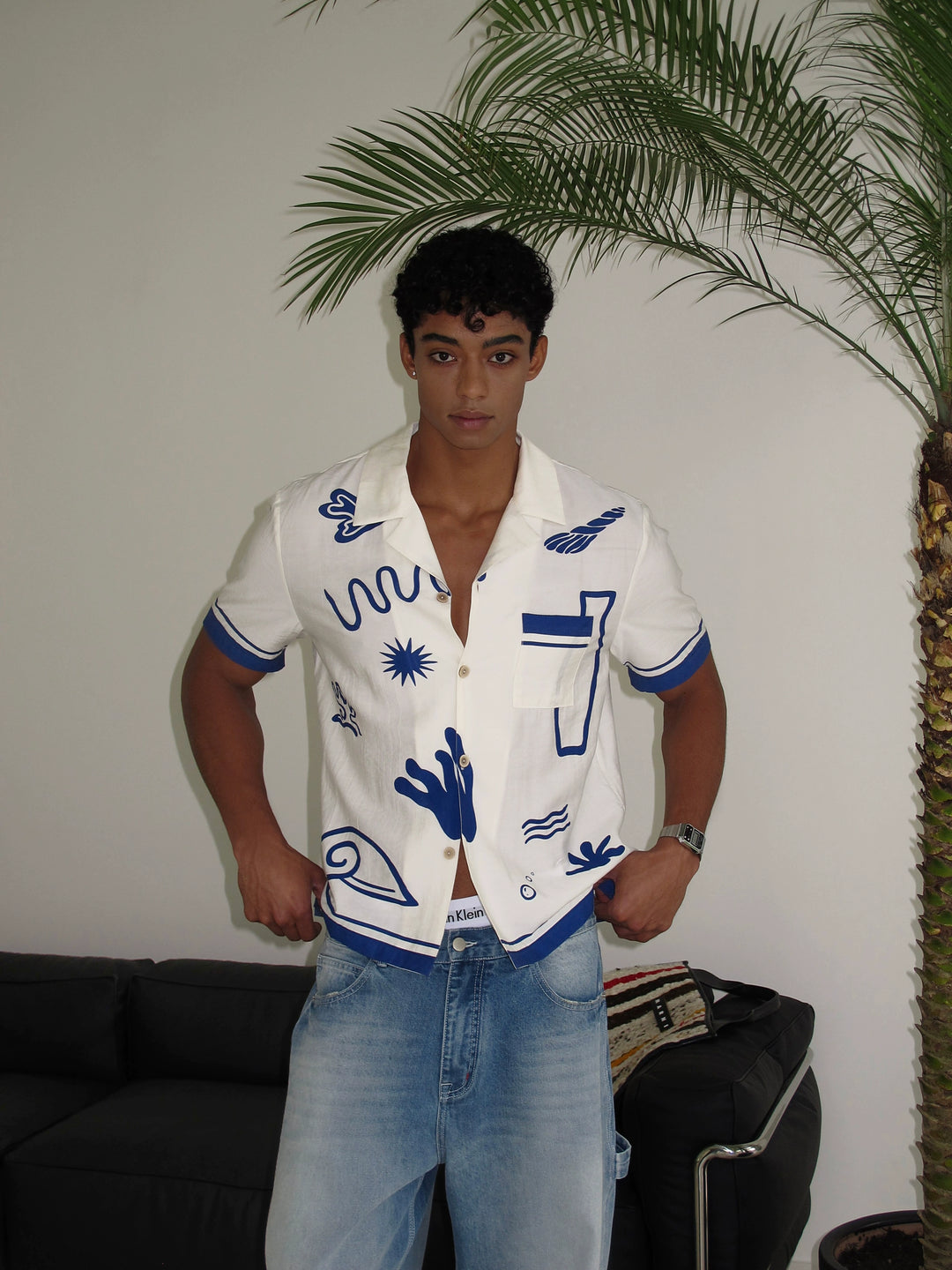 Cuban Collar Print Short Sleeve Shirt