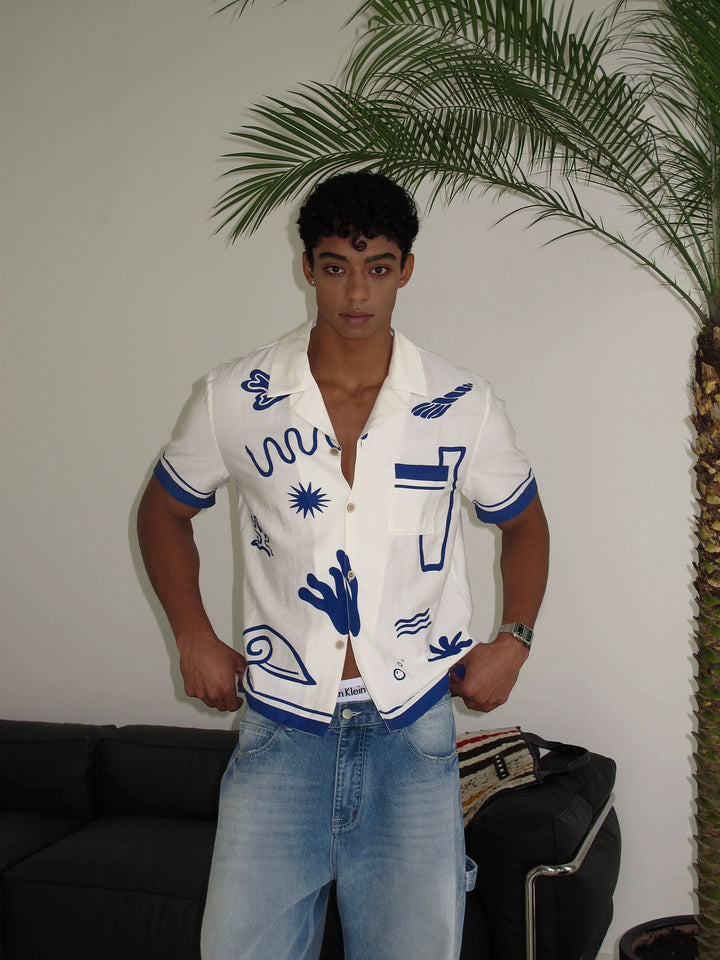 Cuban Collar Print Short Sleeve Shirt