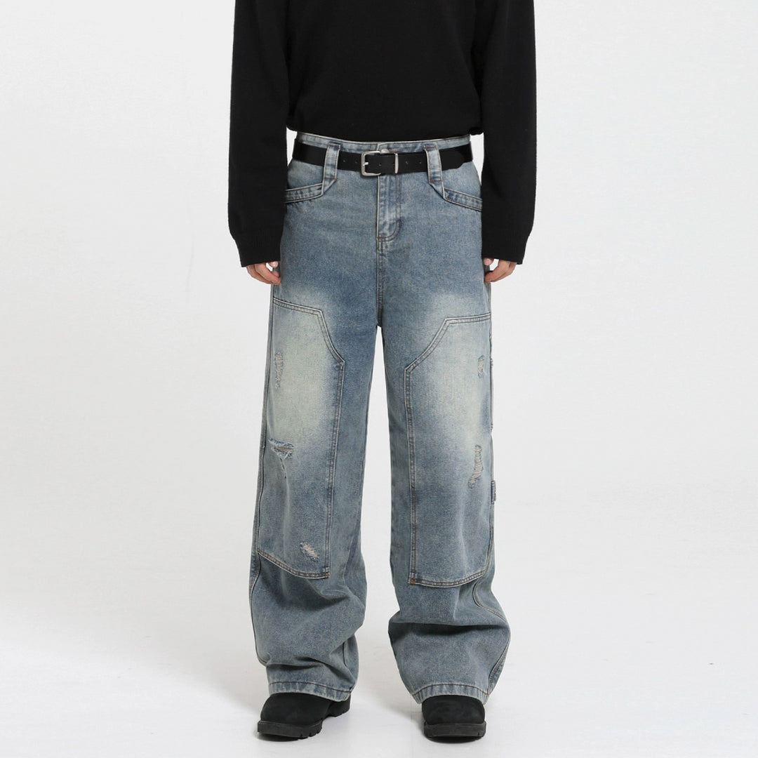 Distressed Wide-Leg Loose Jeans