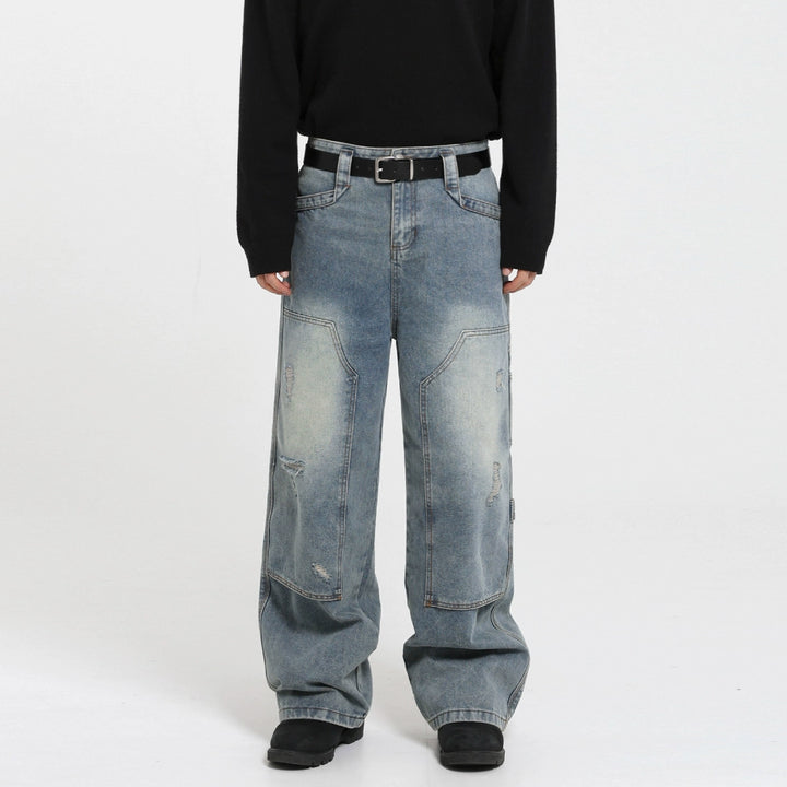 Distressed Wide-Leg Loose Jeans