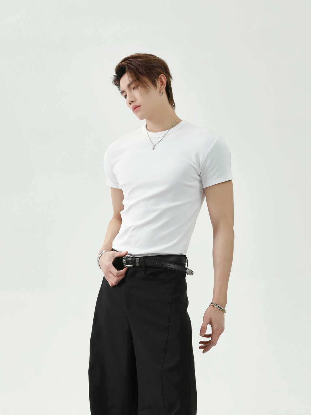 Camiseta de Manga Curta Slim Fit com Gola Redonda