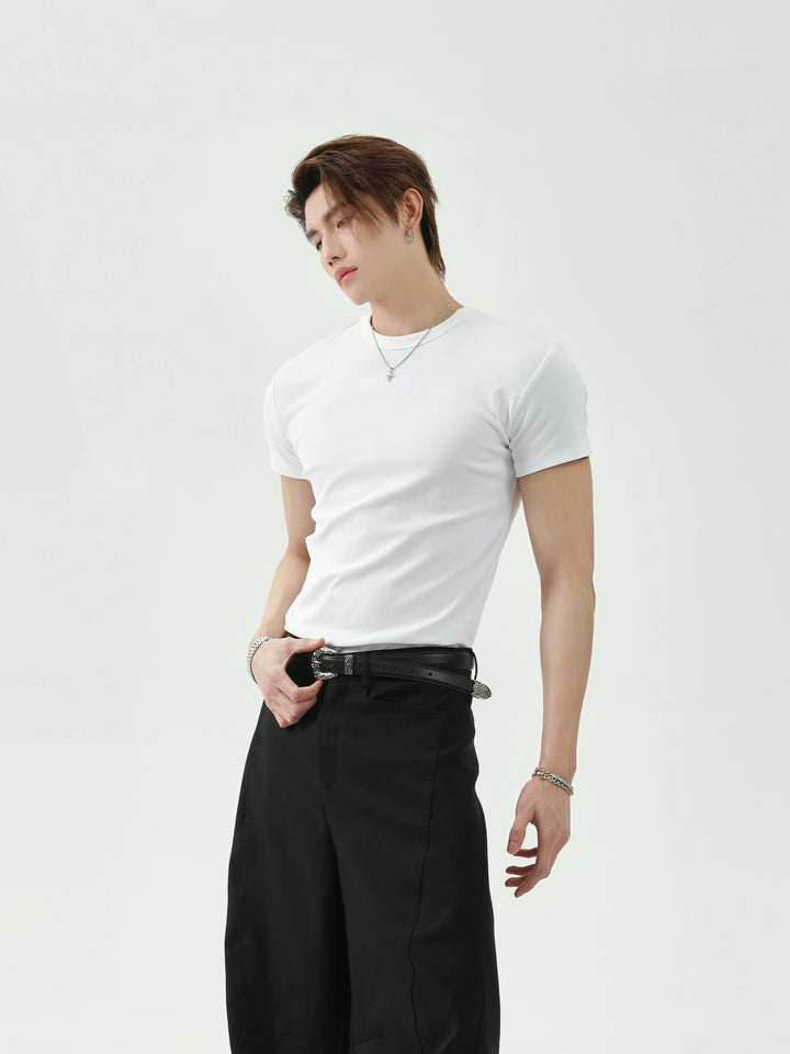 Camiseta de Manga Curta Slim Fit com Gola Redonda