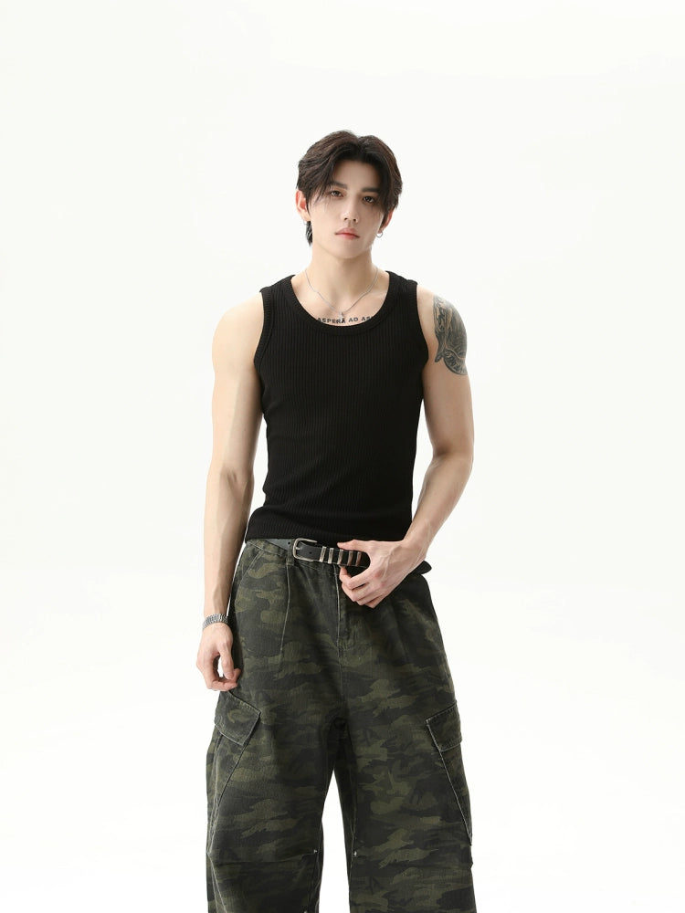 Ribbed Knitted Sleeveless Sports Vest