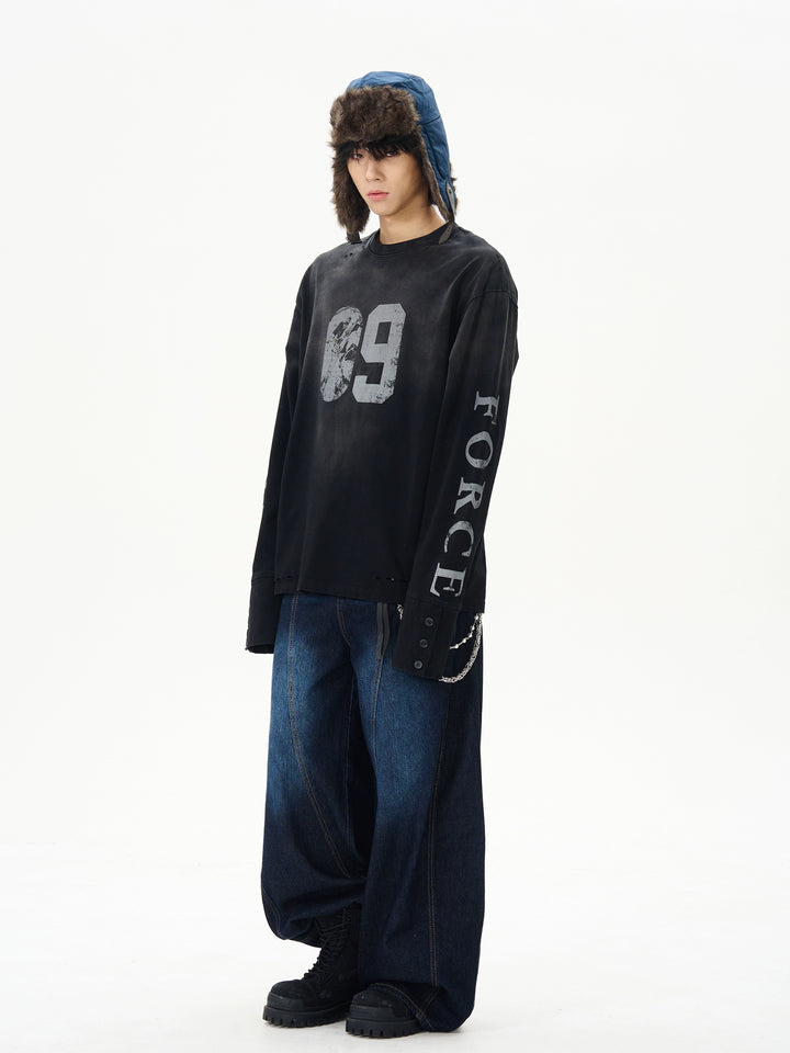 Retro langærmet grafisk pullover