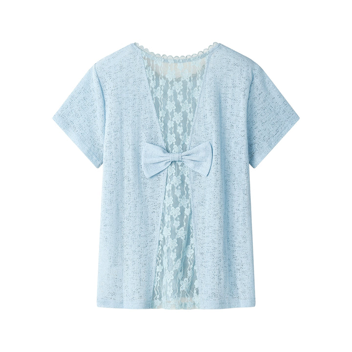 Lace Trim Short Sleeve Knit Top