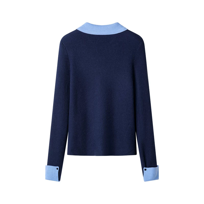 Contrast Collar Layered Knit Sweater