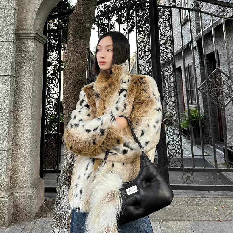 Leopard Print Faux Fur Winter Coat