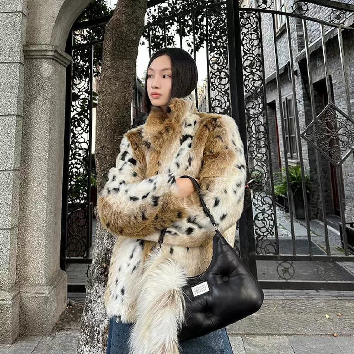 Leopard Print Faux Fur Winter Coat