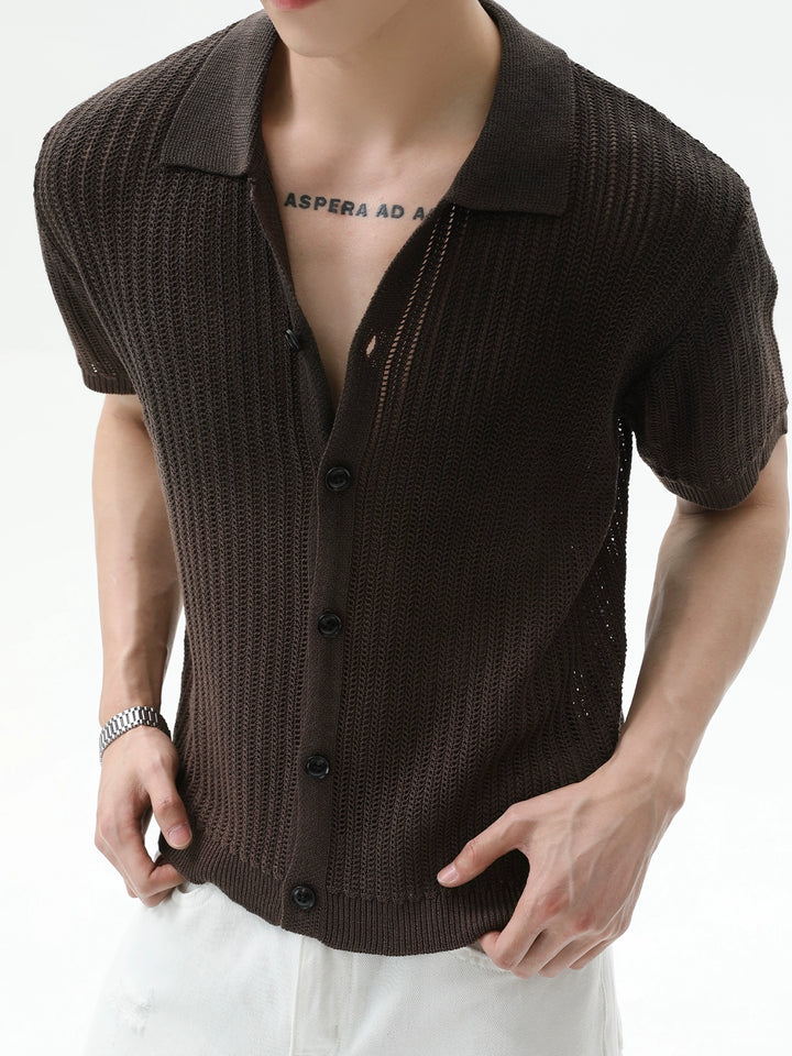 Lapel Knitted Short Sleeve Shirt